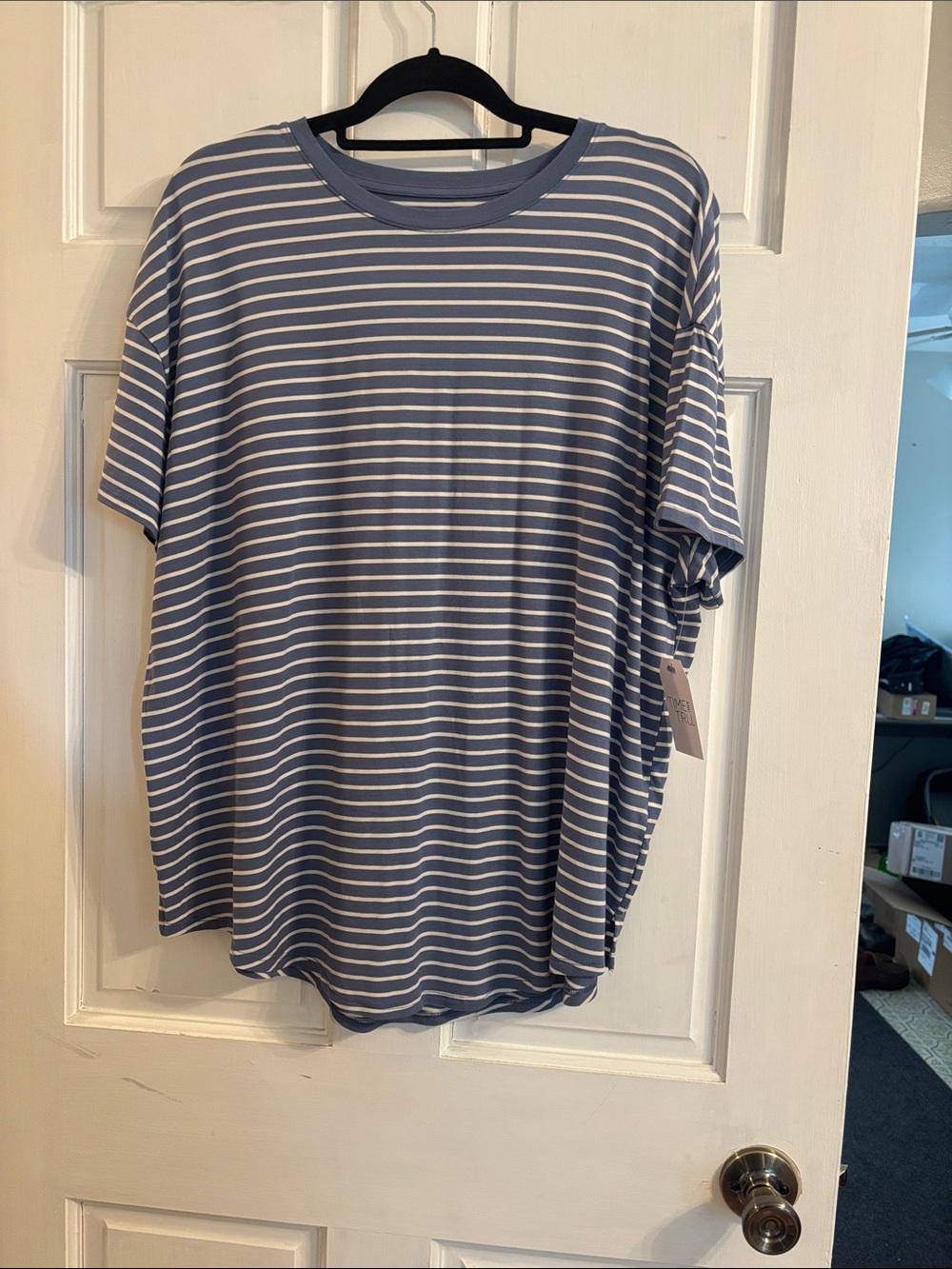 Time and Tru Blue and White Striped Short Sleeve Tee